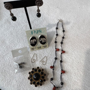 6 pc Jewelry bundle inc 1928 Black Silver Elephant Clip-On Earrings